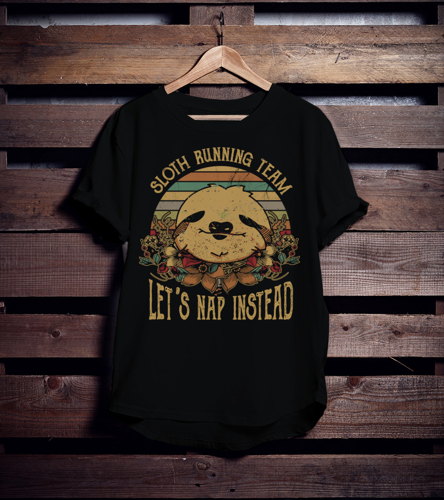 Sloth Running Team Let's Nap Instead Retro T-Shirt
