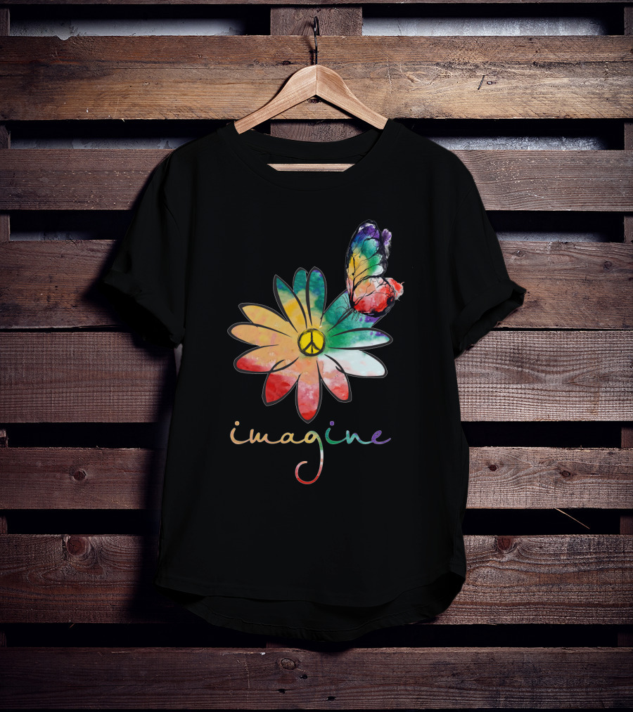 Imagine Peace Flower Hippie Butterfly T-Shirt