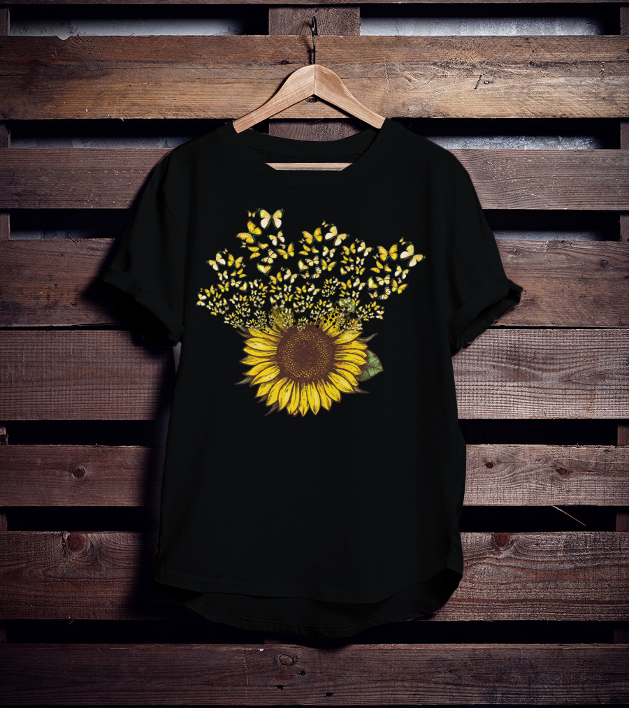 Sunflower With Yellow Butterfly Blossom Explosion T-Shirt