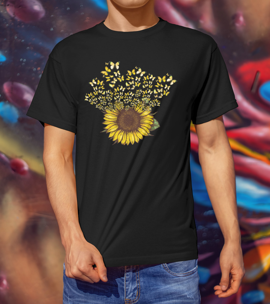 Sunflower With Yellow Butterfly Blossom Explosion T-Shirt