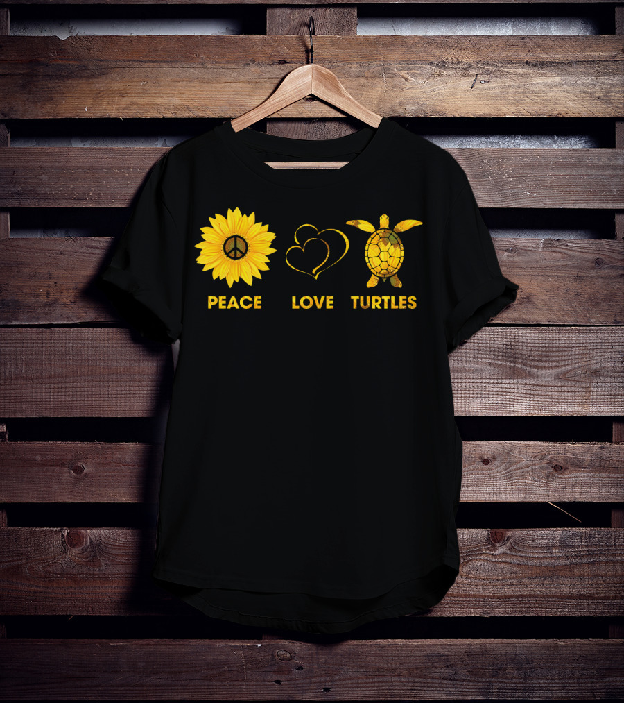 Peace Love Turtles Sunflower Heart Turtle T-Shirt