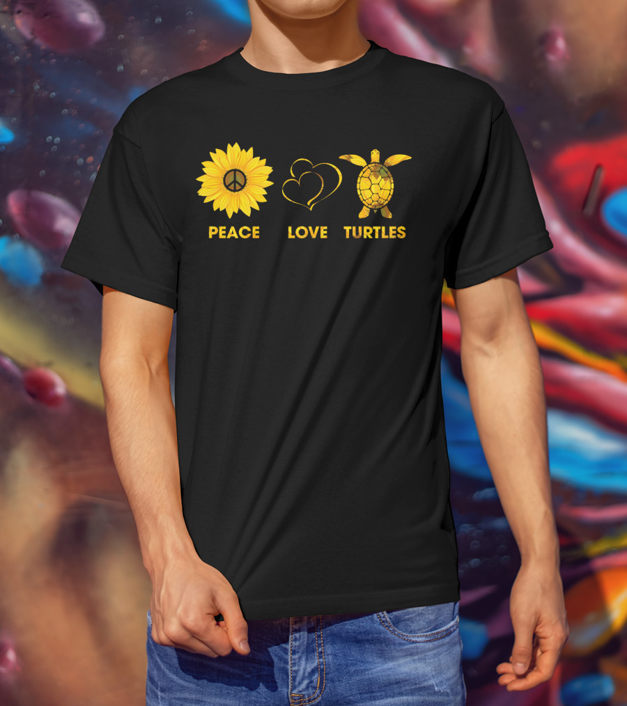 Peace Love Turtles Sunflower Heart Turtle T-Shirt