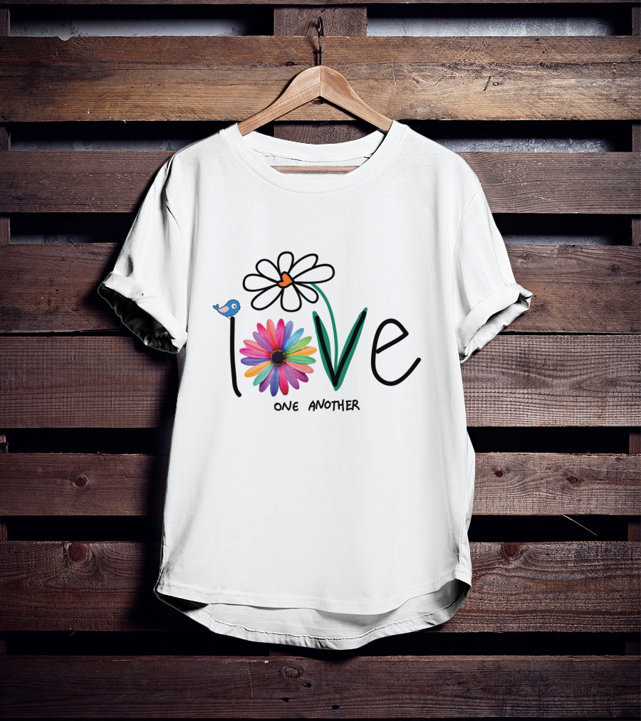 Love One Another Rainbow Flower Blue Bird T-Shirt
