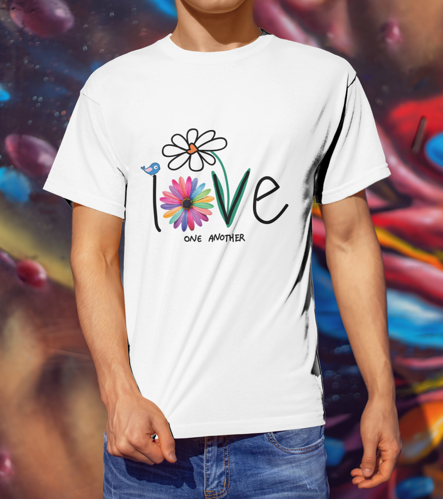 Love One Another Rainbow Flower Blue Bird T-Shirt