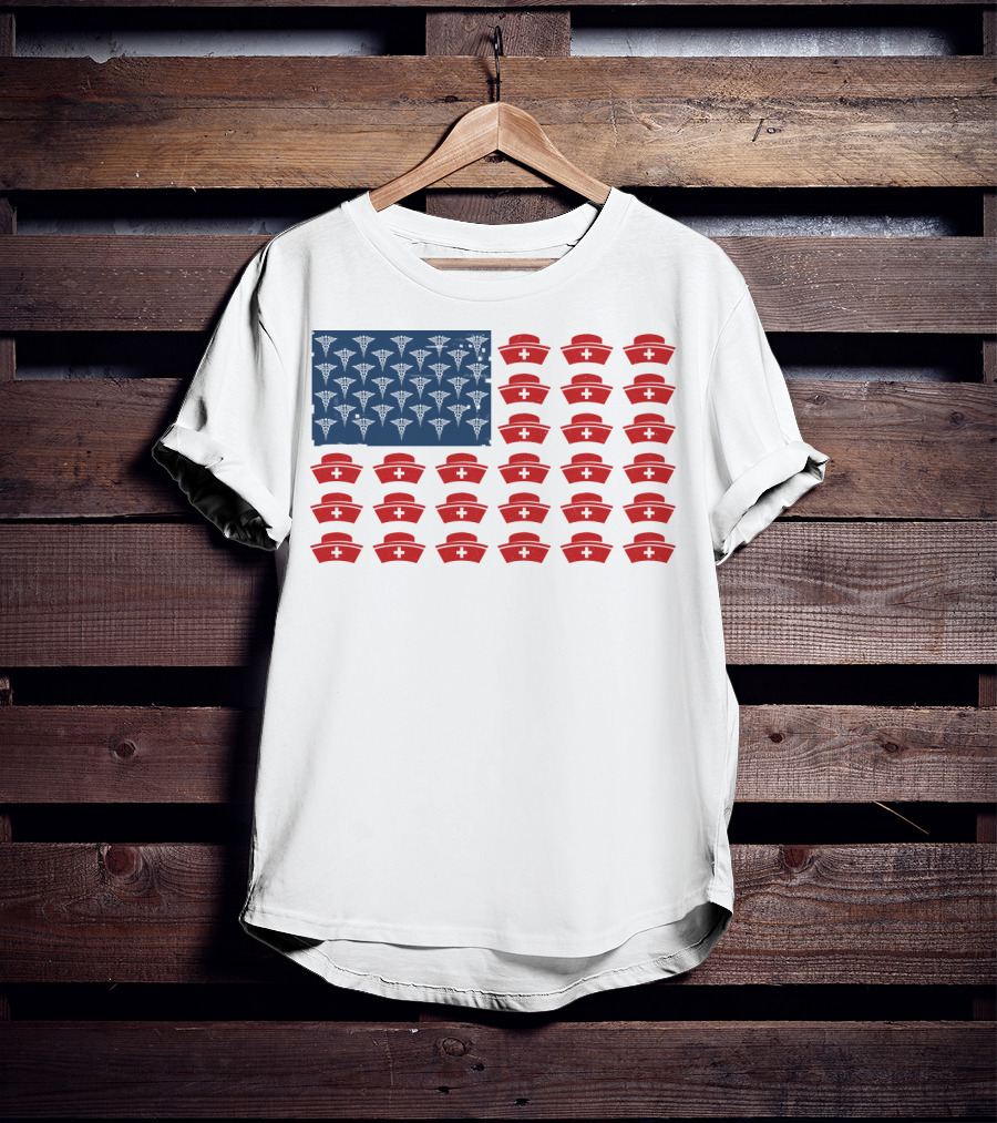 Caduceus Nurse Caps National Flag T-Shirt