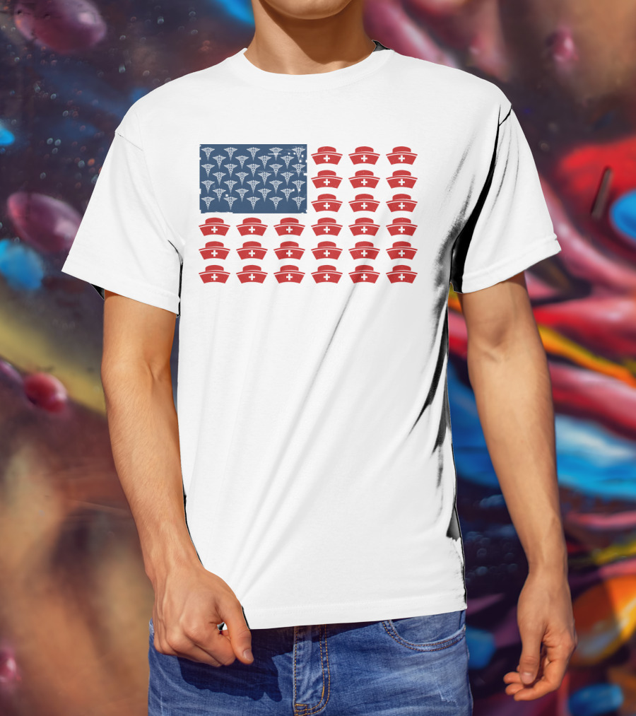 Caduceus Nurse Caps National Flag T-Shirt