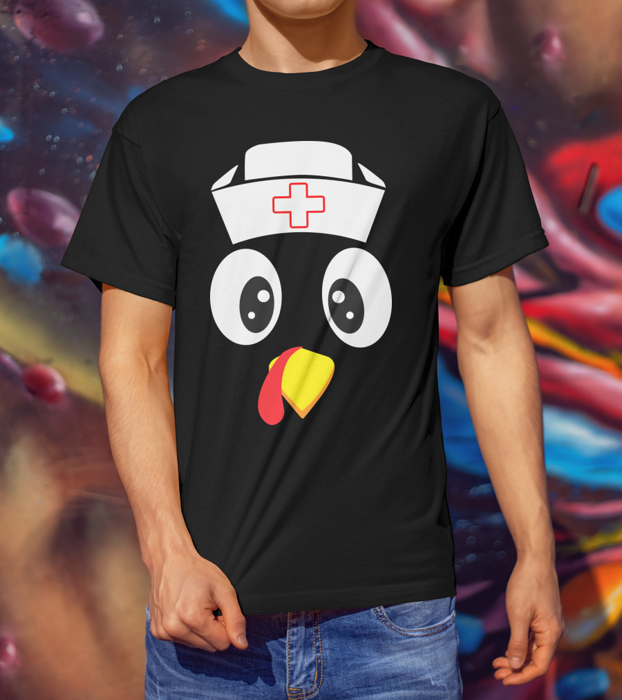 Turkey Nurse Cute Cartoon Face With Medical Hat T-Shirt