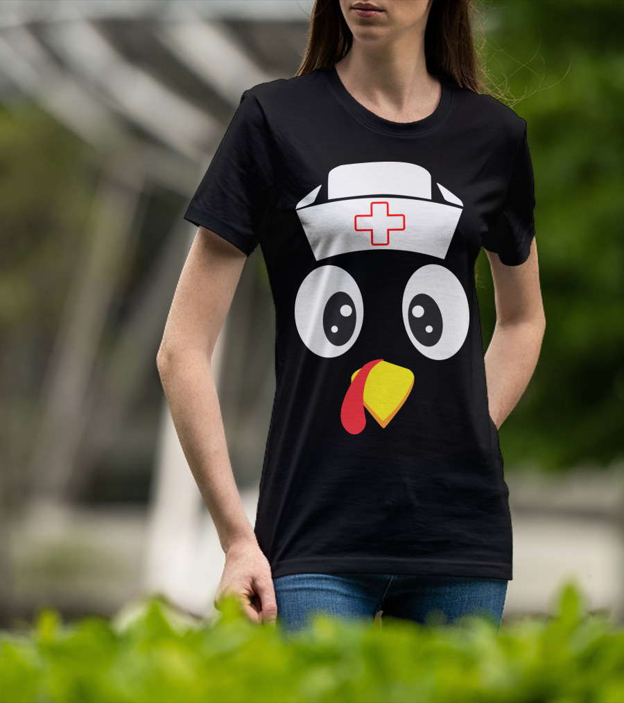 Turkey Nurse Cute Cartoon Face With Medical Hat T-Shirt