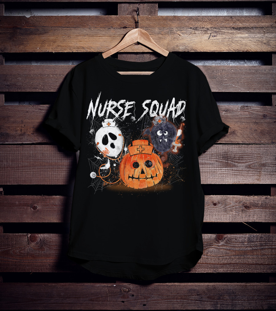 Nurse Squad Halloween Pumpkin Ghost Bat Vampire T-Shirt