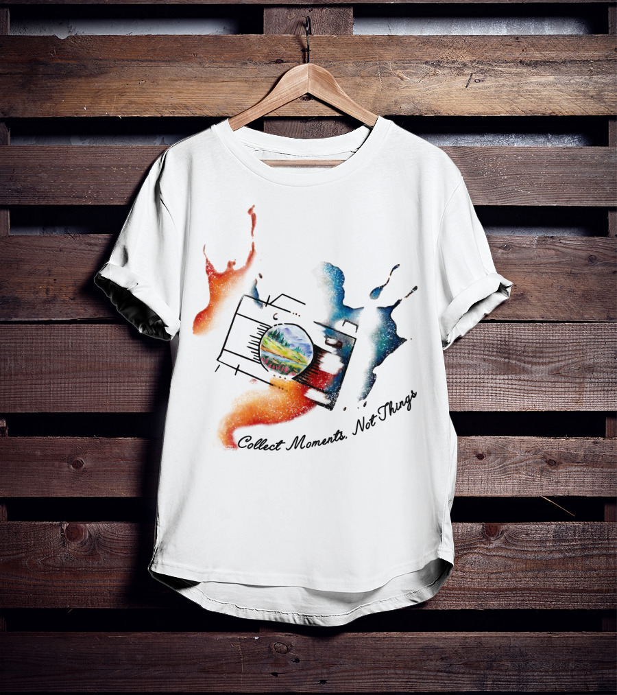 Collect Moments Not Things Camera Nature Landscape Watercolor Splash T-Shirt