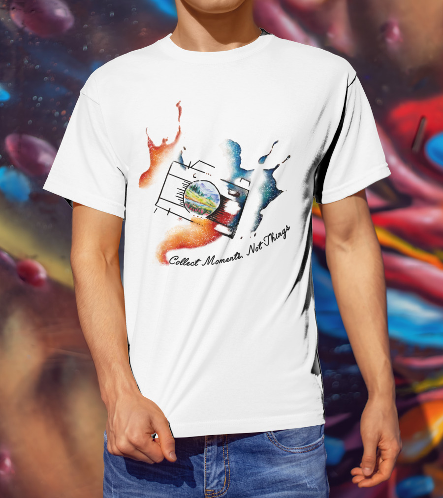 Collect Moments Not Things Camera Nature Landscape Watercolor Splash T-Shirt