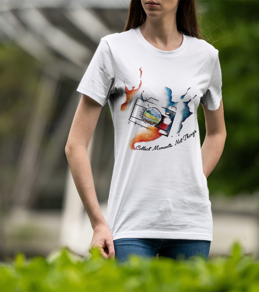 Collect Moments Not Things Camera Nature Landscape Watercolor Splash T-Shirt