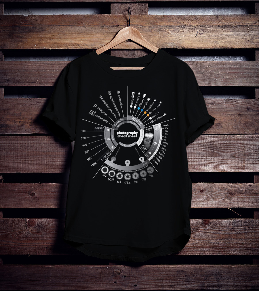 Photography Exposure Settings Guide Aperture And Shutter Speed Information Chart T-Shirt
