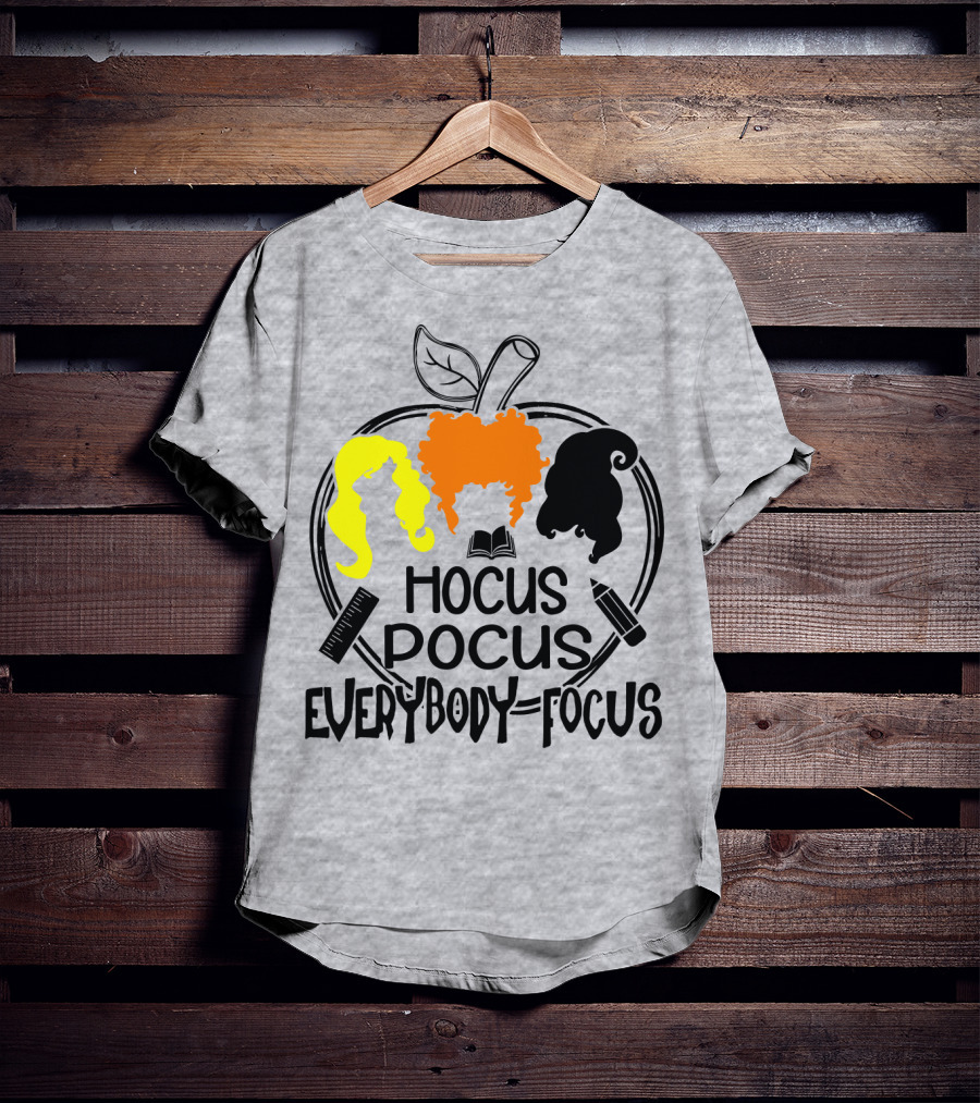 Hocus Pocus Everybody Focus Apple Hair Silhouettes Book Pencil Ruler T-Shirt