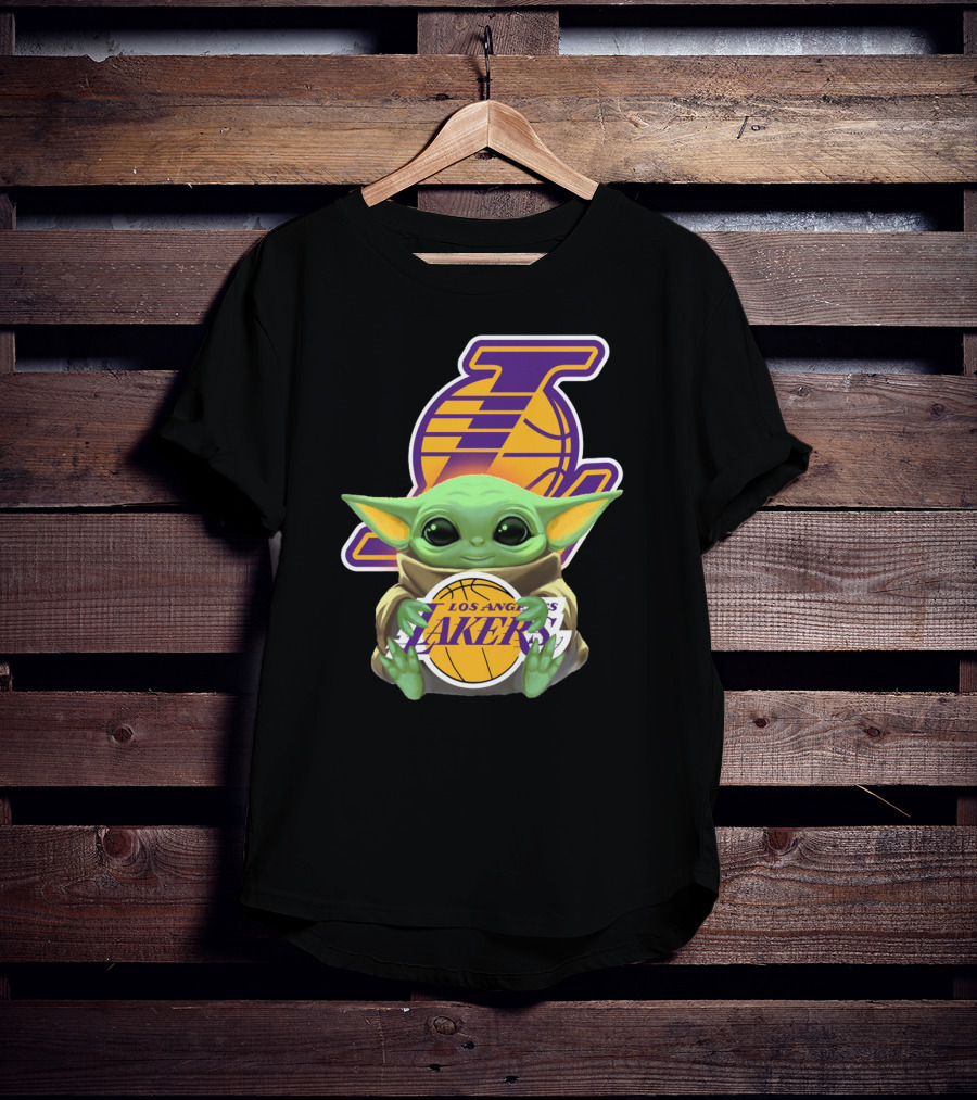 Los Angeles Lakers Baby Yoda Holding Basketball T-Shirt
