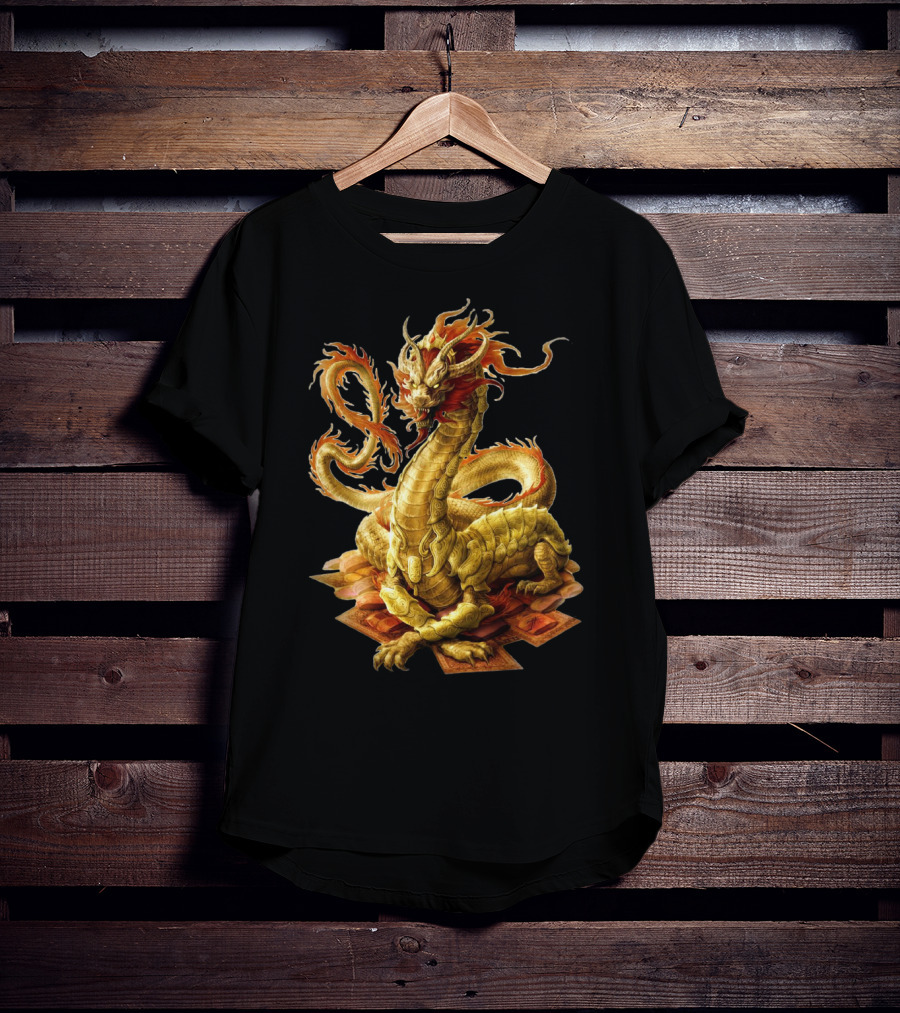 Chinese Dragon Golden Serpent Ember Glow T-Shirt