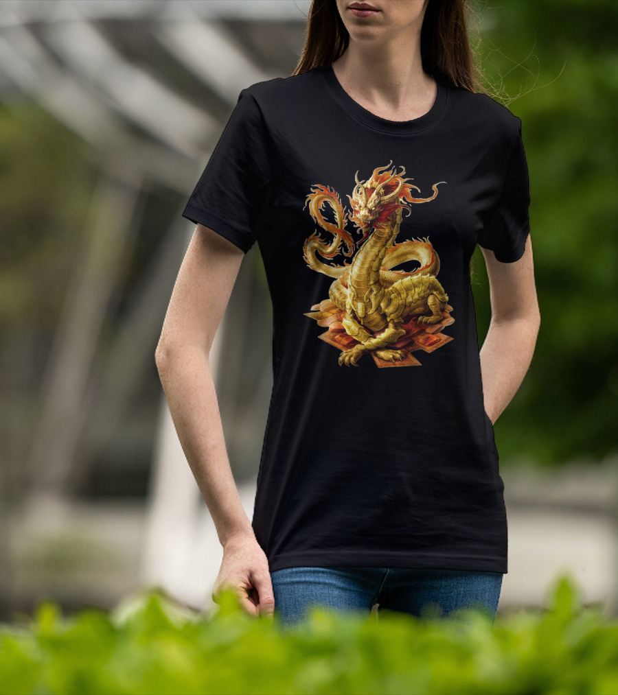 Chinese Dragon Golden Serpent Ember Glow T-Shirt