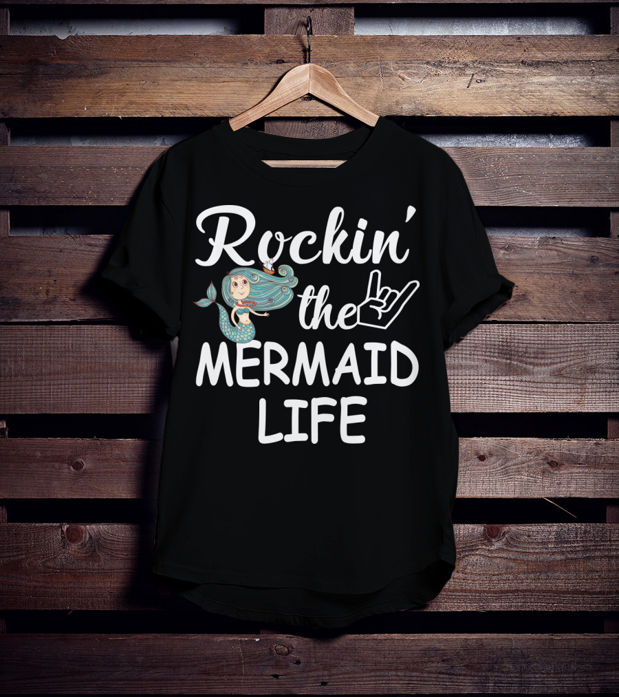 Rockin' The Mermaid Life With Hand Sign And Cartoon Mermaid T-Shirt