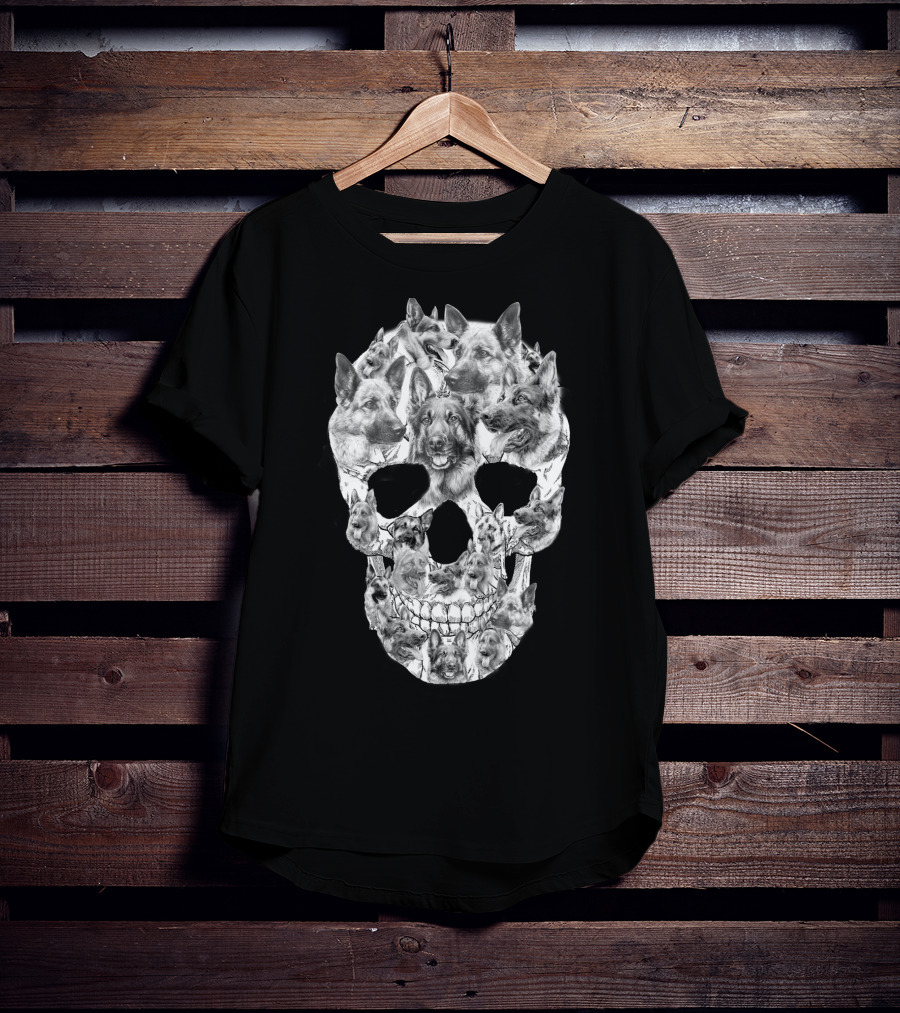 German Shepherd Skull Art Collage T-Shirt