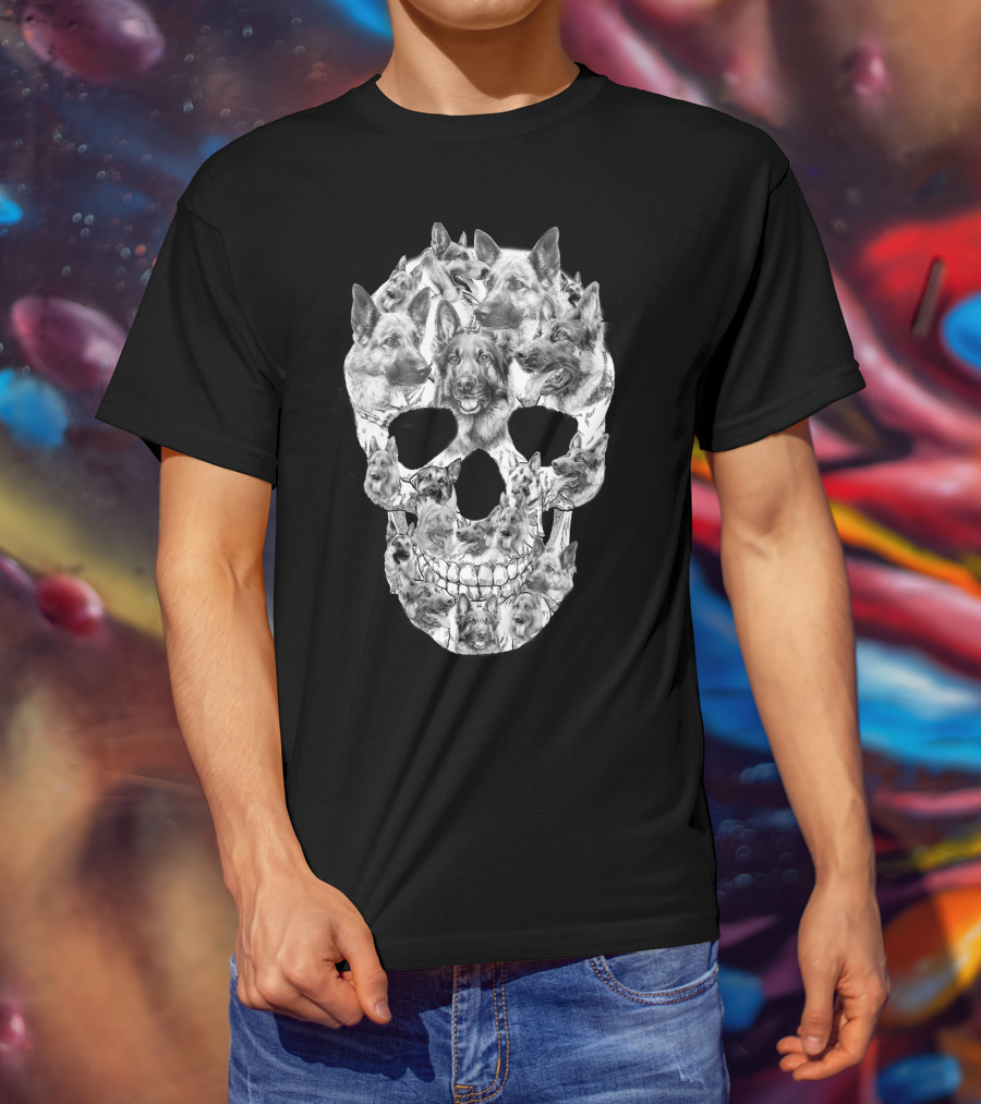 German Shepherd Skull Art Collage T-Shirt