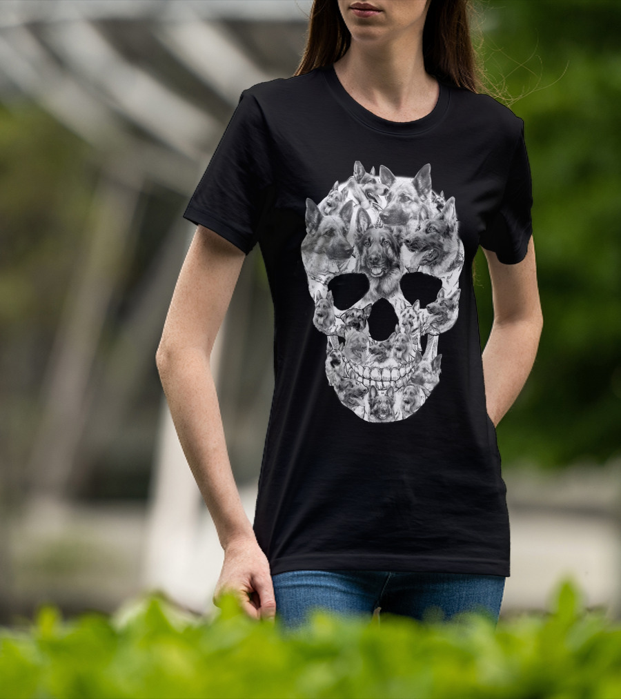 German Shepherd Skull Art Collage T-Shirt