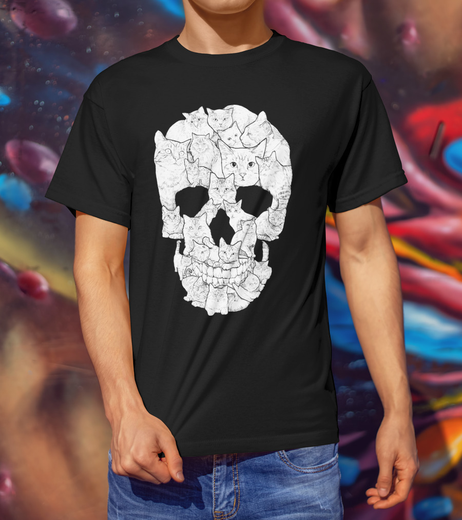 Skull Cats Optical Illusion Cat Face Skull Compilation T-Shirt