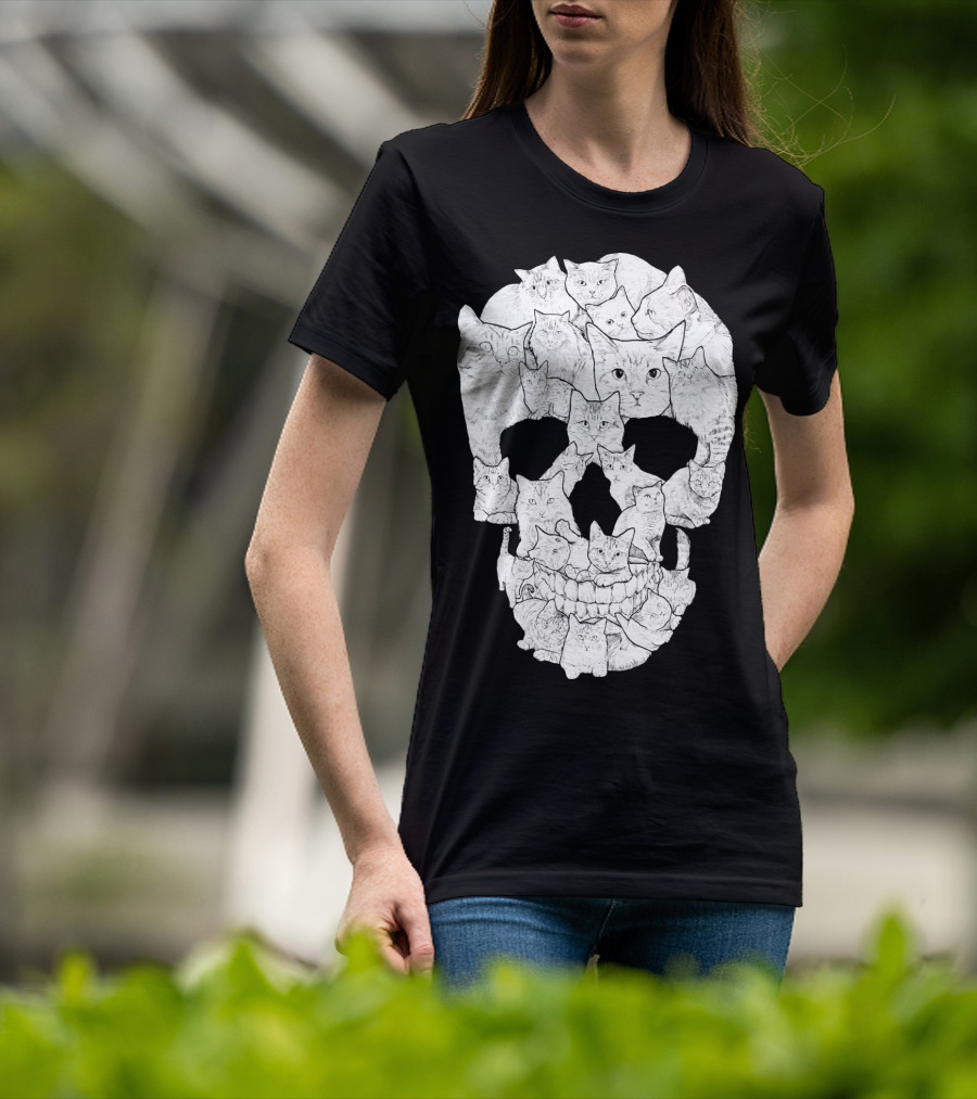 Skull Cats Optical Illusion Cat Face Skull Compilation T-Shirt