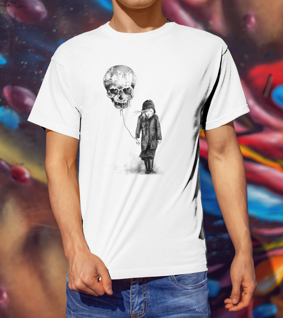 Skull Balloon Drifting With Somber Child T-Shirt