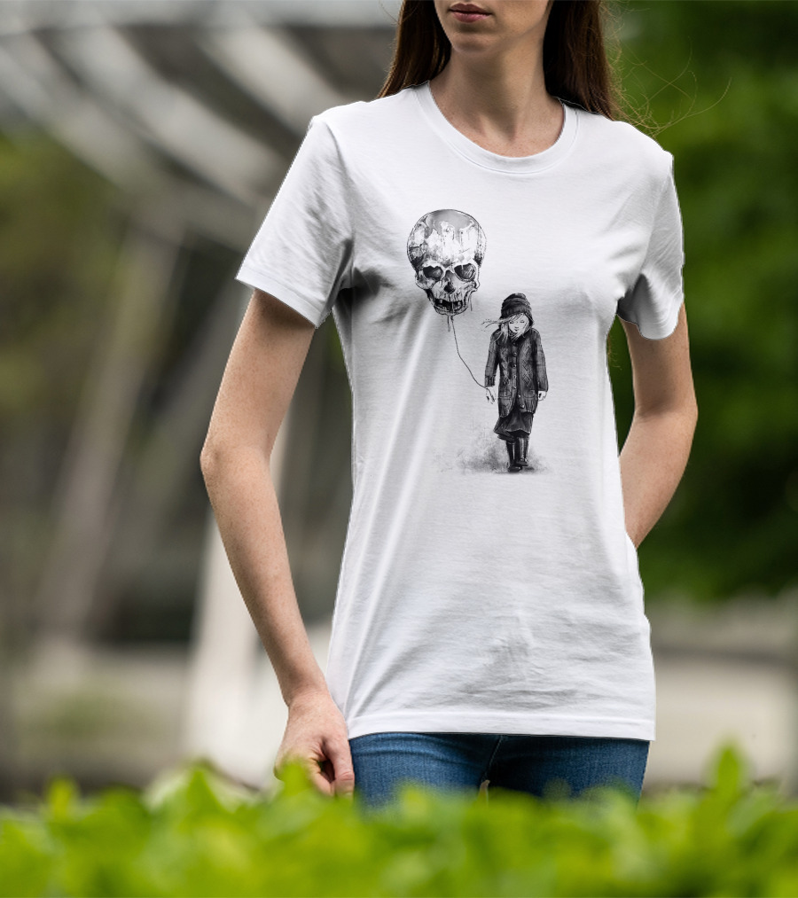 Skull Balloon Drifting With Somber Child T-Shirt
