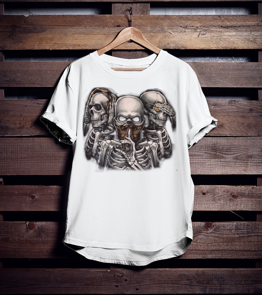 Skull Skeletons With Headphones And Bandana T-Shirt