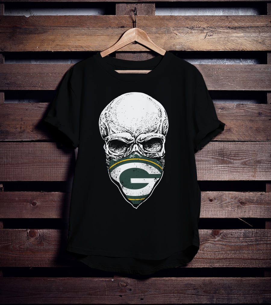 Skull With Green Bay Packers Bandana T-Shirt