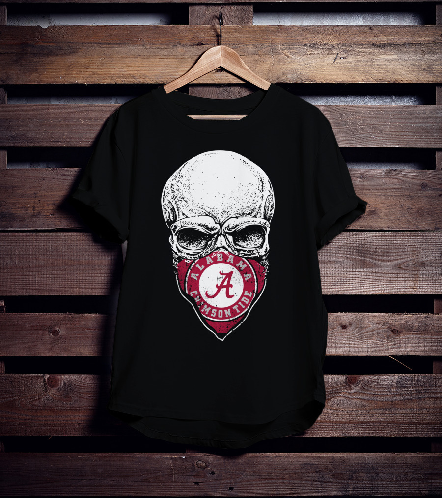 Alabama Crimson Tide A Logo Skull Face Mask T-Shirt