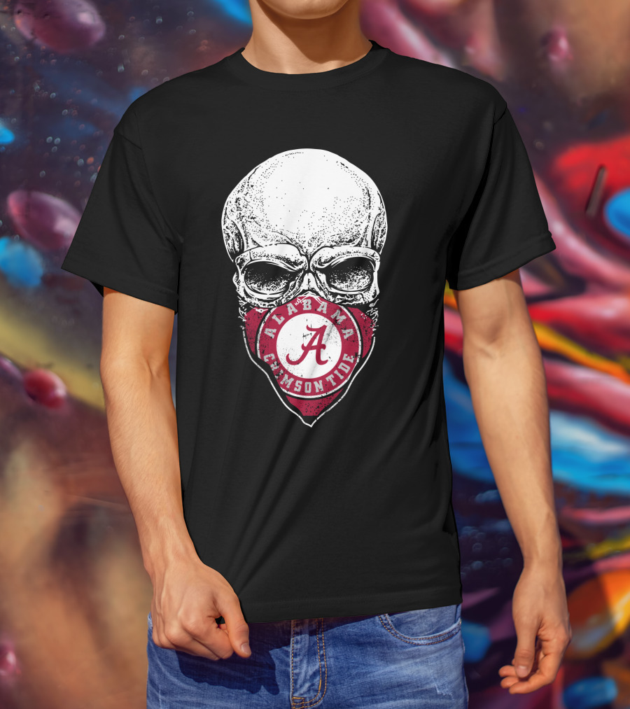 Alabama Crimson Tide A Logo Skull Face Mask T-Shirt