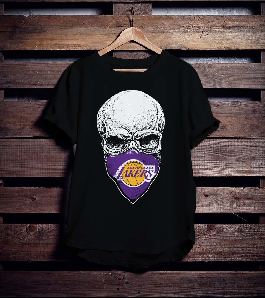 Los Angeles Lakers Skull Emblem With Purple And Gold Basketball Motif T-Shirt