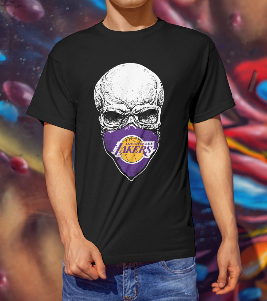 Los Angeles Lakers Skull Emblem With Purple And Gold Basketball Motif T-Shirt