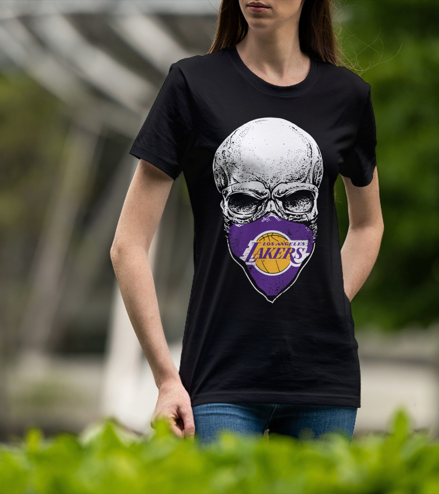 Los Angeles Lakers Skull Emblem With Purple And Gold Basketball Motif T-Shirt