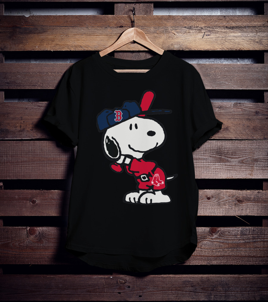 Snoopy Boston Red Sox Cap Peanuts Baseball Fan T-Shirt