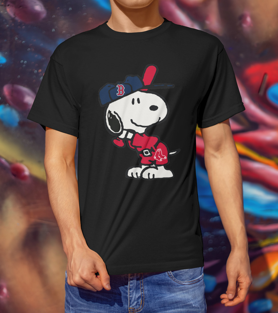Snoopy Boston Red Sox Cap Peanuts Baseball Fan T-Shirt
