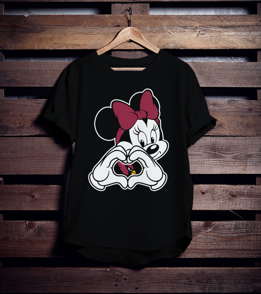 Cardinals Fans Love Minnie Mouse Hand Heart Bow T-Shirt