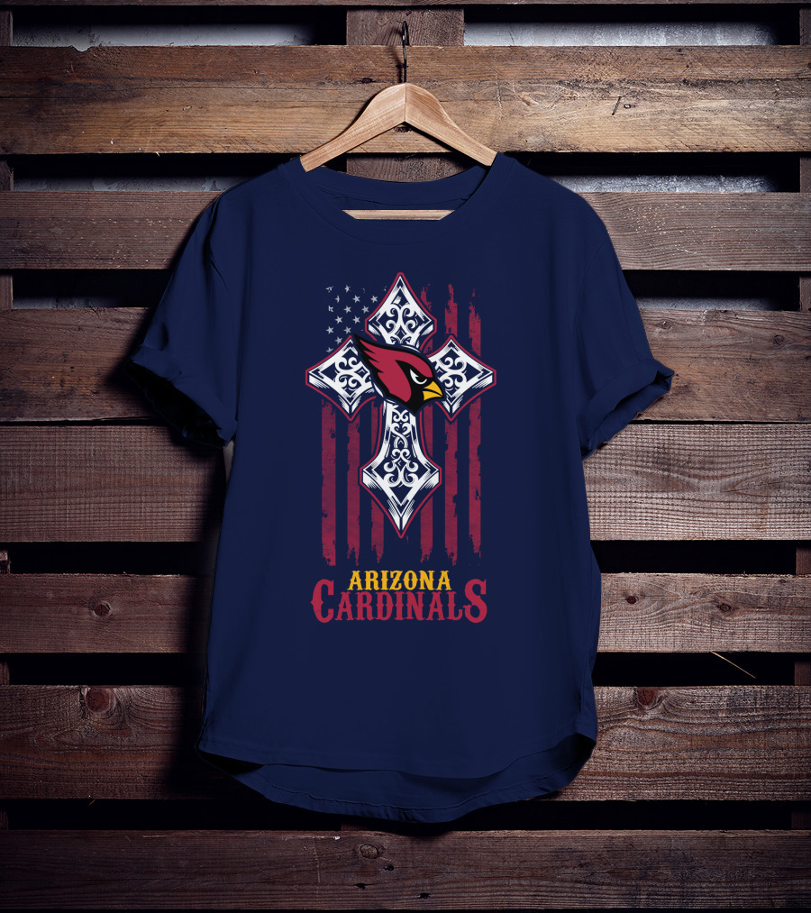 Arizona Cardinals American Flag Cross Fans T-Shirt