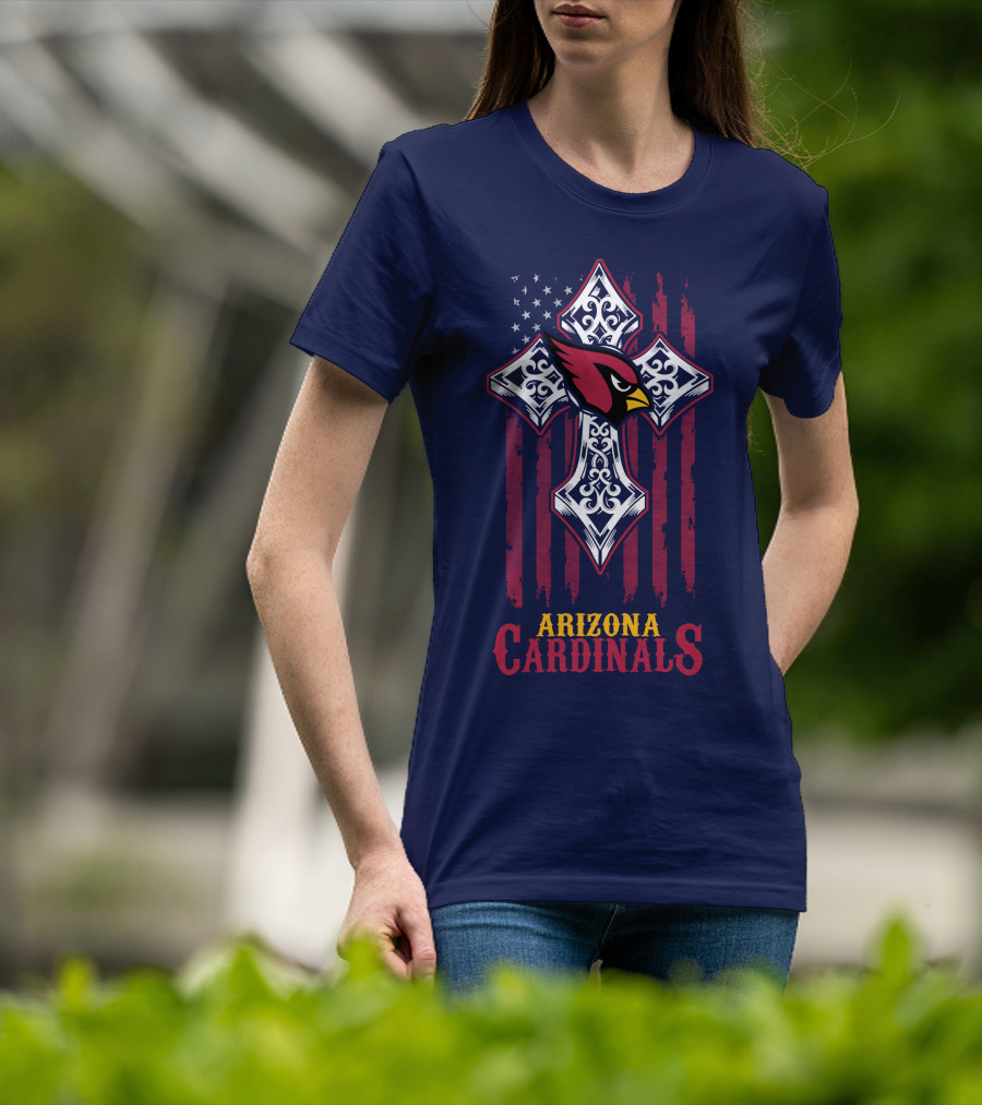 Arizona Cardinals American Flag Cross Fans T-Shirt