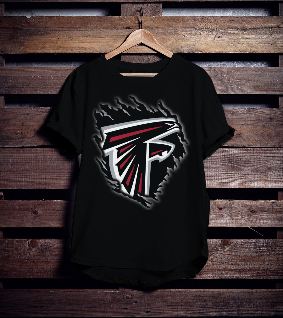 Atlanta Falcons Nfl Logo Black And Red Tear Effect T-Shirt