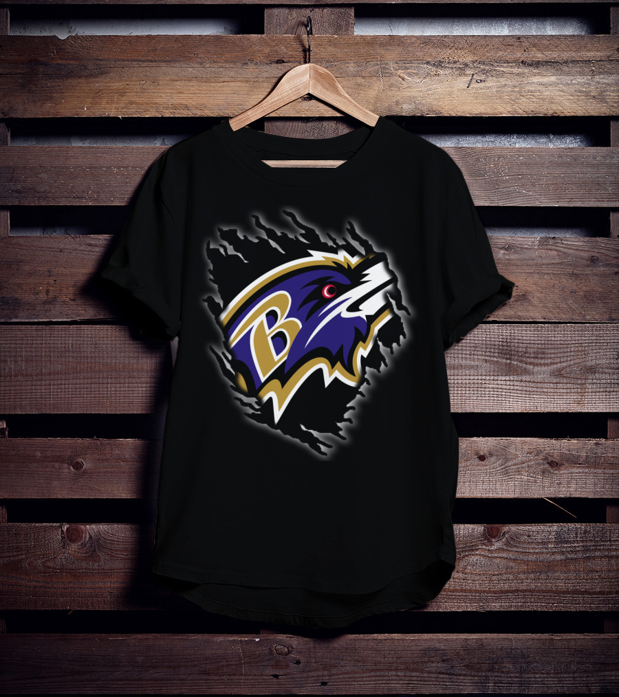 Baltimore Ravens Nfl Team Logo With Claw Marks On Dark T-Shirt