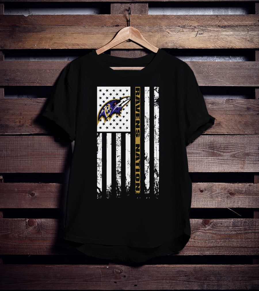 Baltimore Ravens Nation Flag Logo Stars Stripes T-Shirt