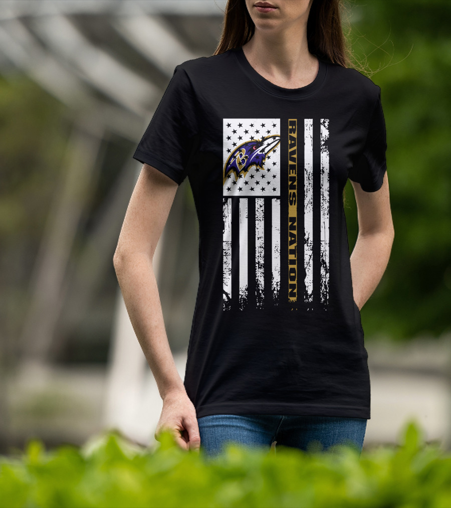 Baltimore Ravens Nation Flag Logo Stars Stripes T-Shirt