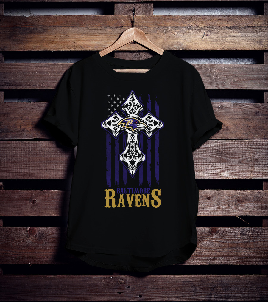 Baltimore Ravens Cross American Flag T-Shirt