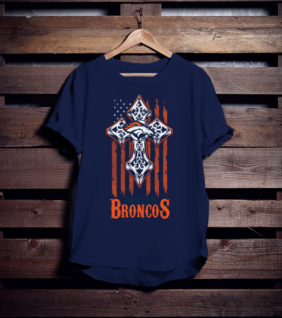 Denver Broncos American Flag Cross Horse T-Shirt
