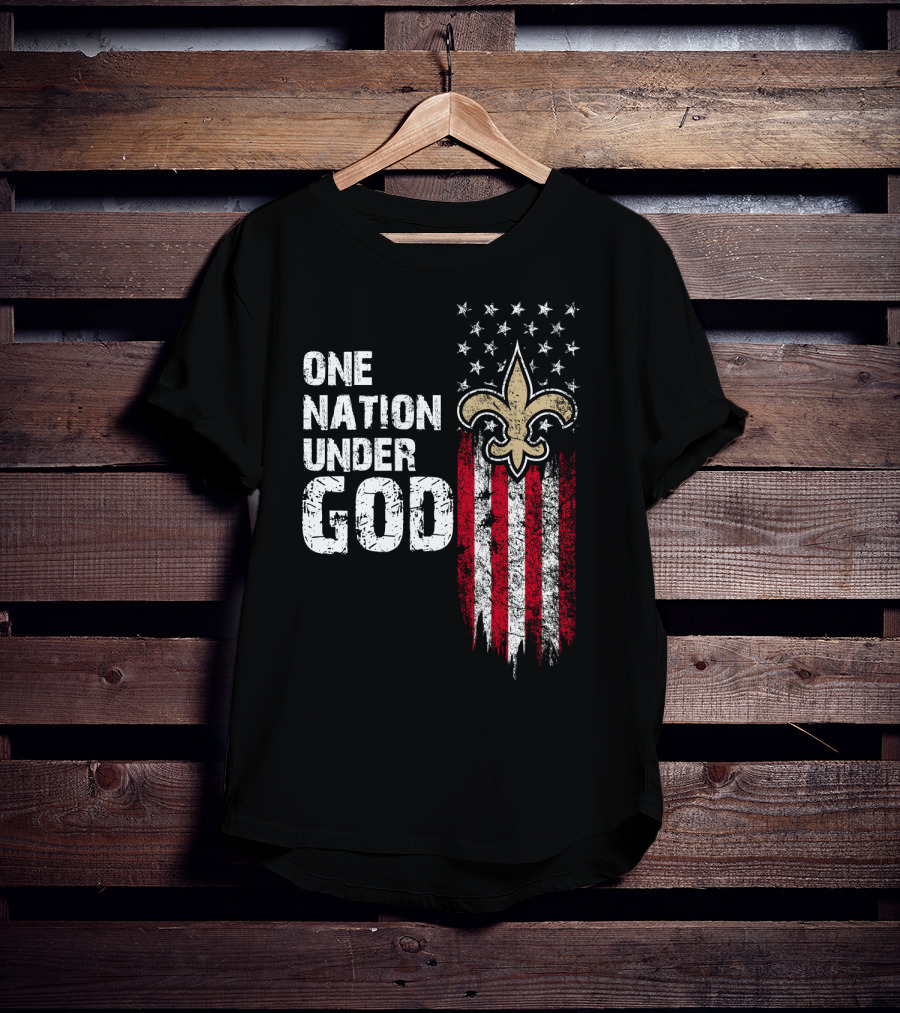 One Nation Under God New Orleans Saints Fleur-De-Lis American Flag Stars T-Shirt