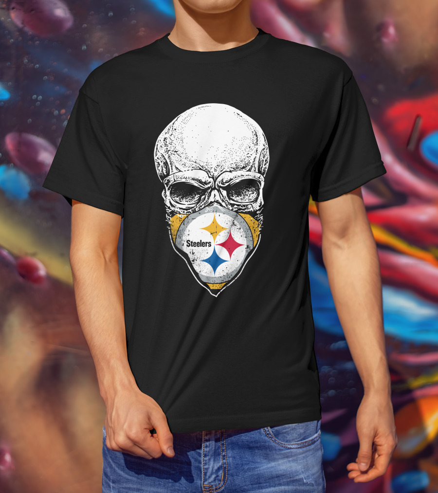 Pittsburgh Steelers Skull With Logo Mask T-Shirt