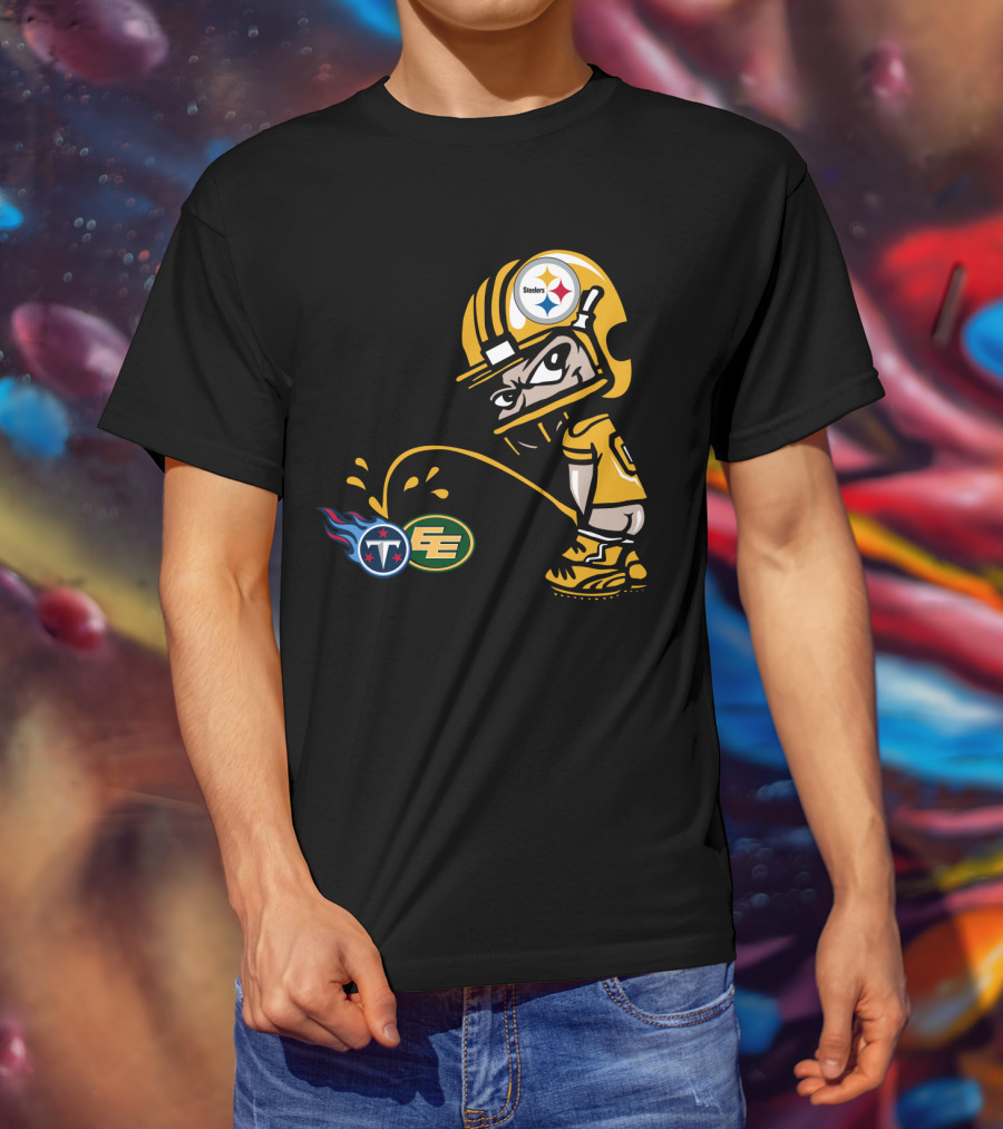 Pittsburgh Steelers Humorous Rivalry Character With Titans And Eagles Logos T-Shirt